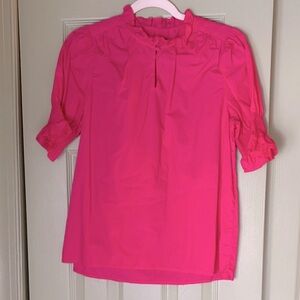 J. Crew Fuchsia Poplin Blouse with Ruffle Detail